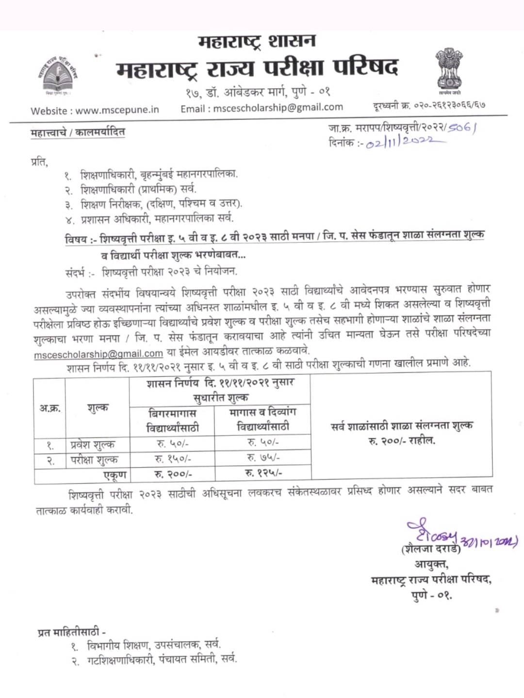 शिष्यवृत्ती परीक्षा फी व प्रवेश फी सेस फंडातून भरता येणार PUP/HSS Scholarship Fee 2023