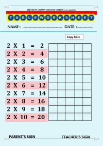 table worksheet