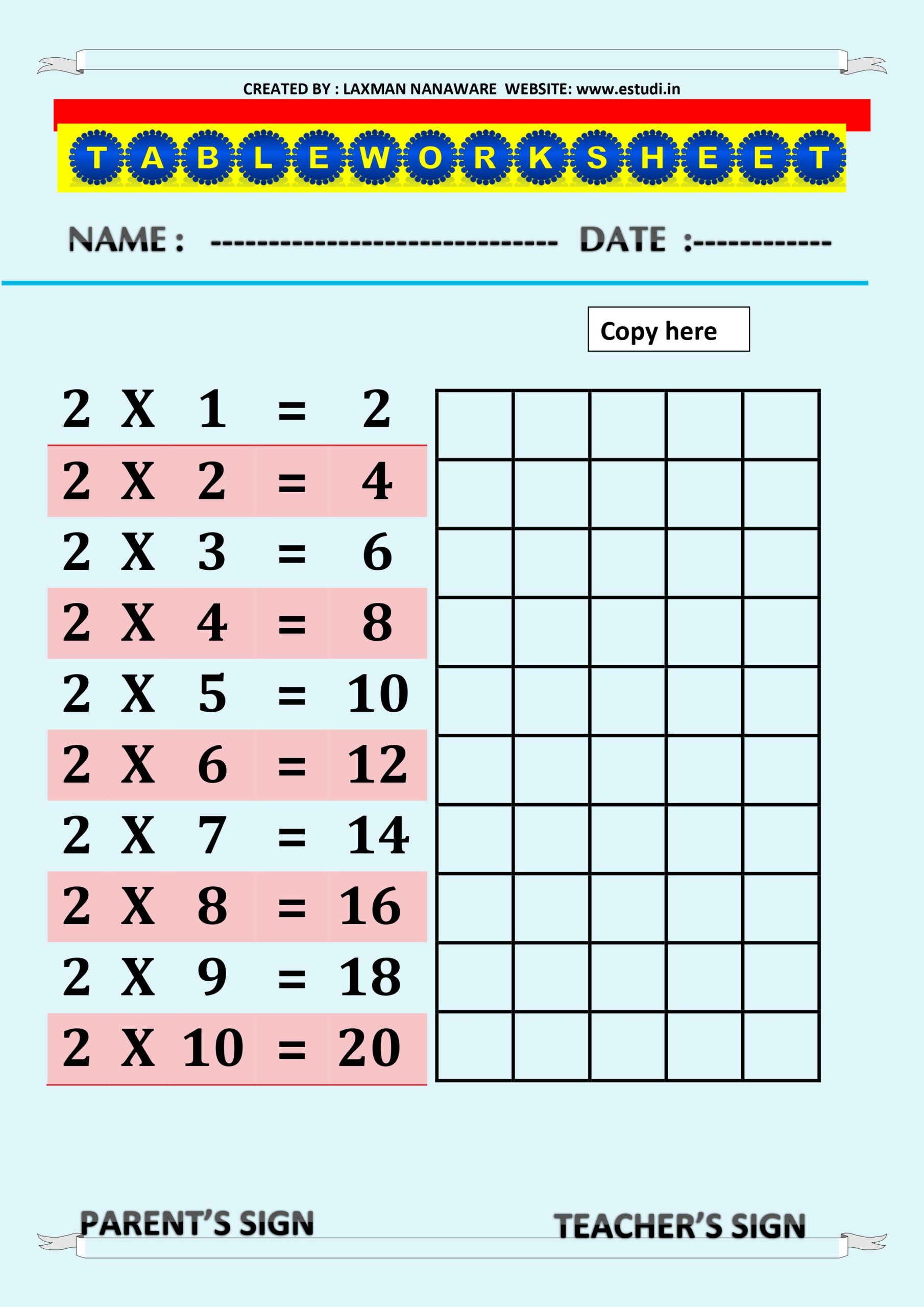 table worksheet